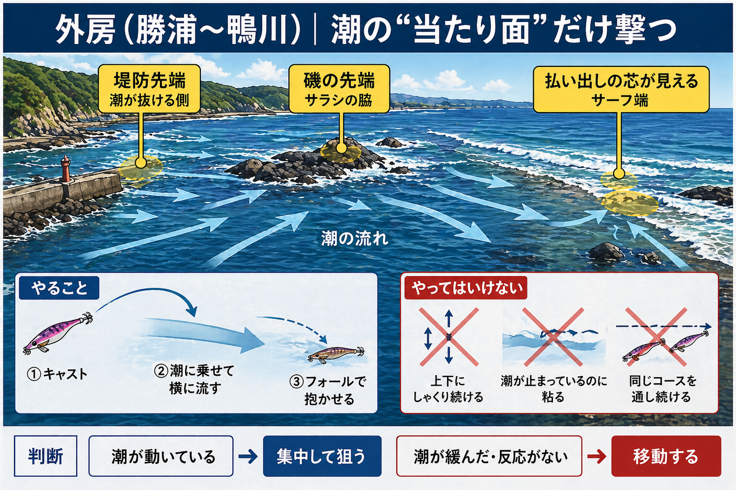 外房エギング｜潮の当たり面 攻略