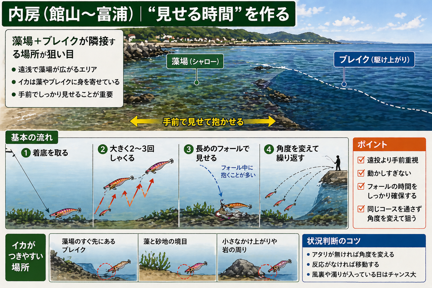 内房エギング｜藻場シャロー 見せる釣り