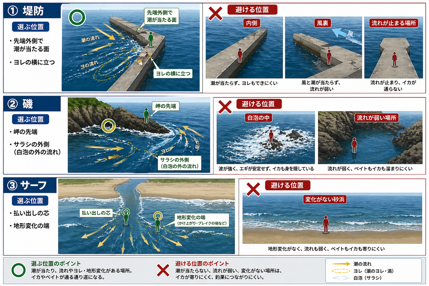 外房エギング 堤防・磯・サーフの立ち位置の選び方と避ける場所