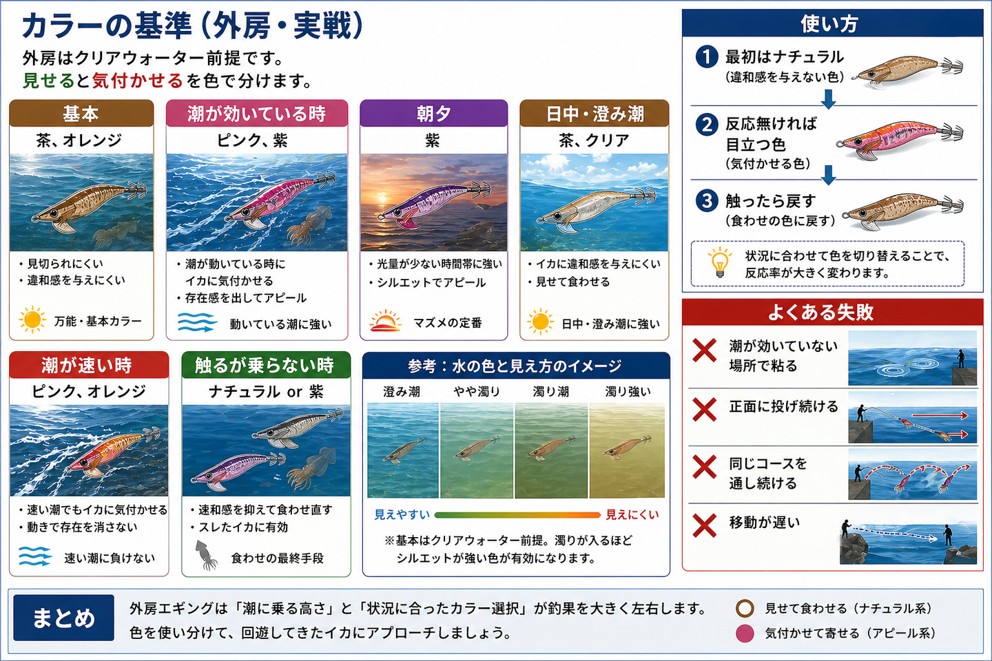 外房エギング カラーの使い分け ナチュラルとアピールの切り替え方